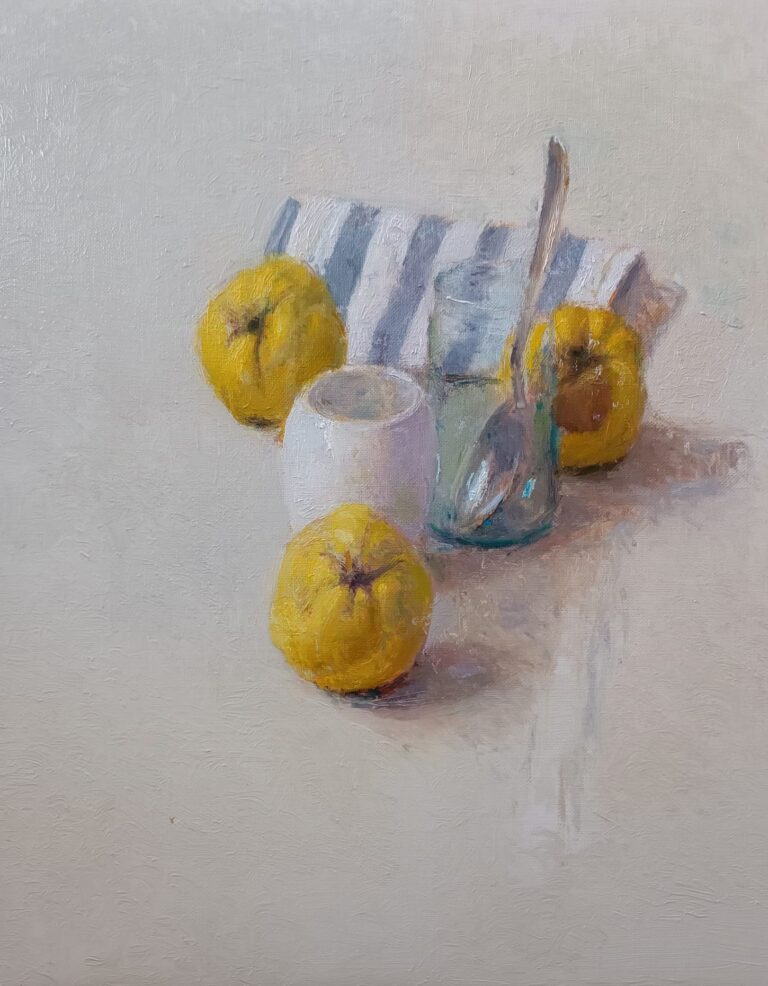 Quinces with blue and white stripes